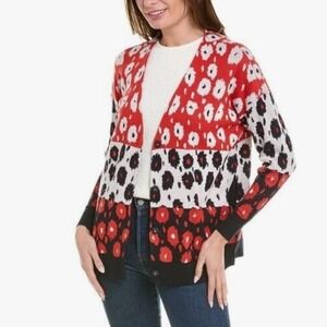 Cabi Upbeat Snap Front‎ Cardigan Sweater Abstract Floral Colorblock Womens Small